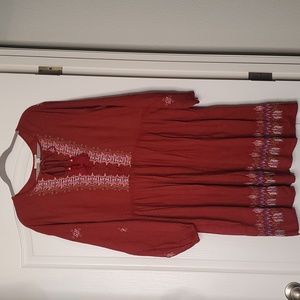 Knox Rose Red Long  Sleeve Boho Western Embroidery detailed  Dress
